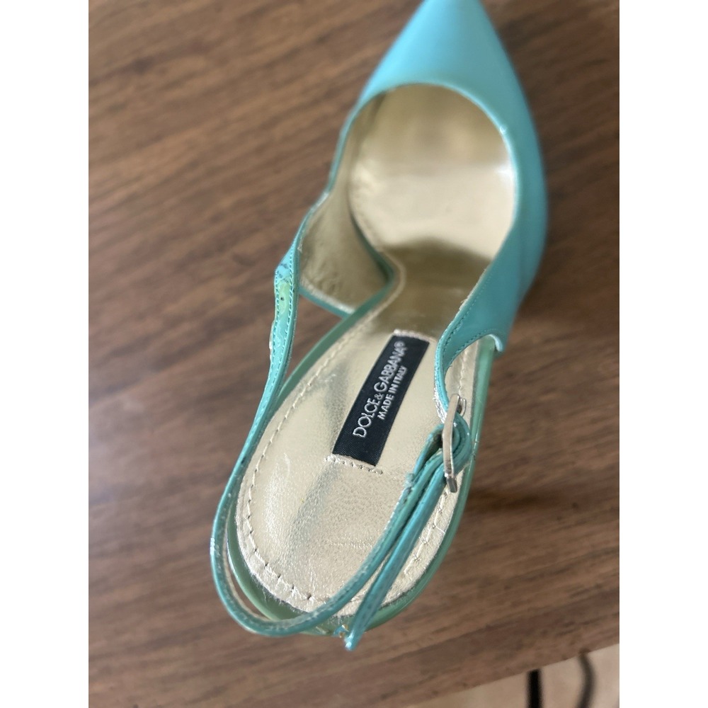 Dolce & Gabbana Patent Leather Slingback Pumps Turquoise EU 38.5 US 7.5/8 READ - Picture 13 of 16